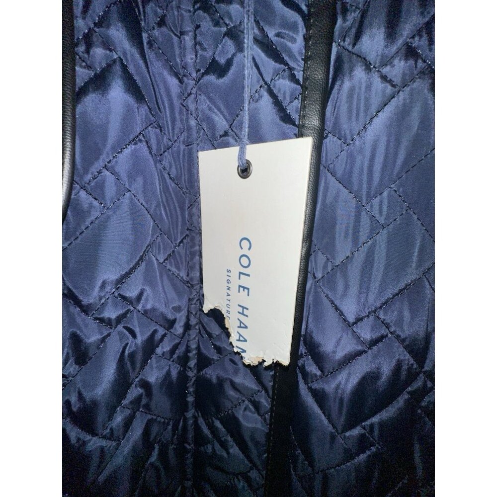 Cole Haan Signature Quilt Belted Jacket -Removable Faux Fur Collar Size XL -Navy - Picture 4 of 5